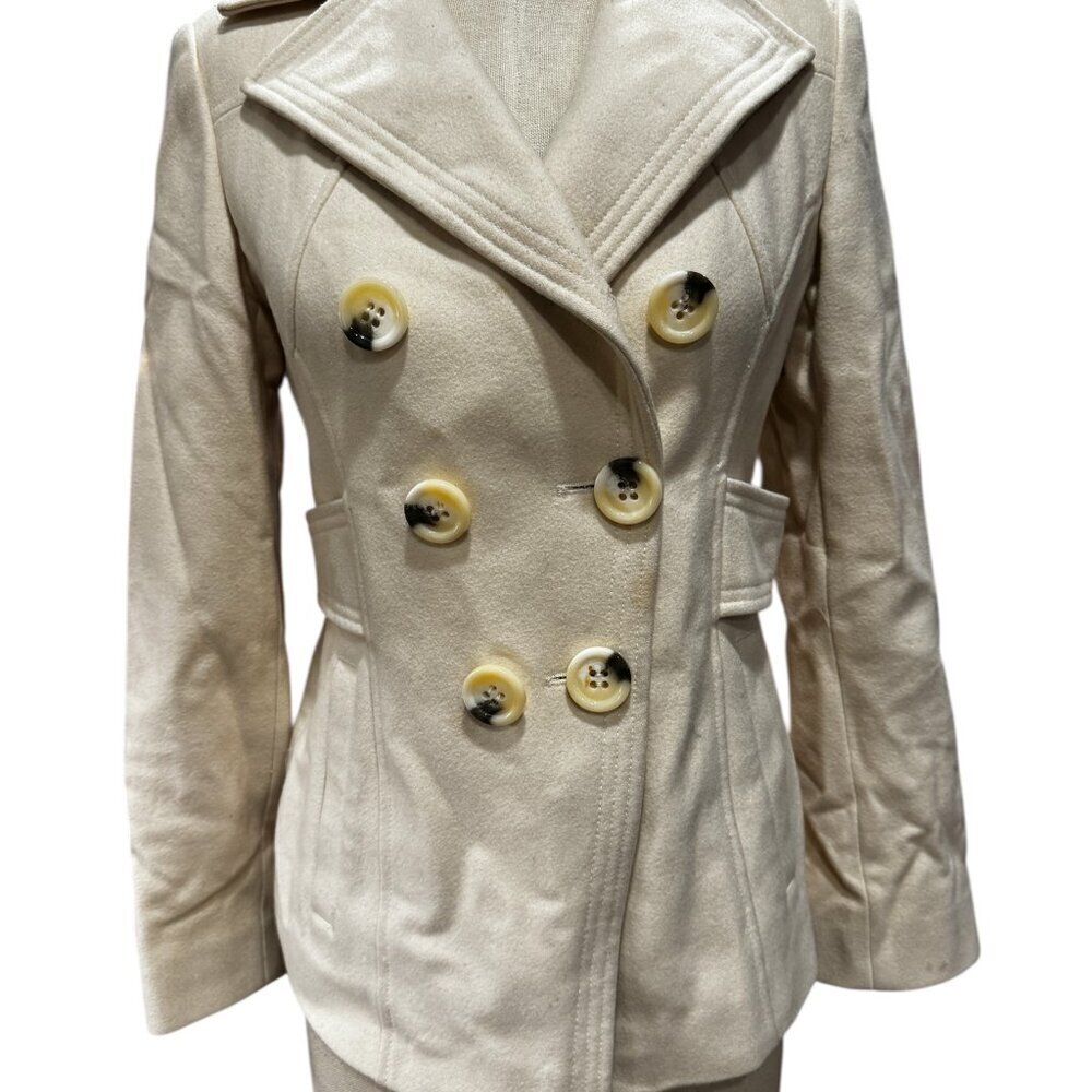 Vintage G by Guess Y2K Wool Peacoat – Ivory with Tortoise Buttons (Size Small) - Picture 2 of 4